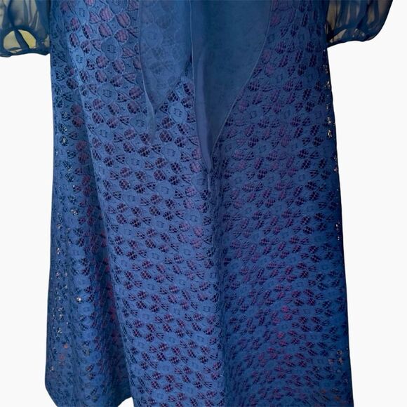 Vintage Union-Made Navy Blue Lace Dress with Sheer Sleeves | EUC | Size XS (0-2) - Picture 8 of 9